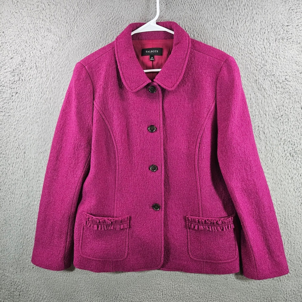 Talbots Magenta Pink‎ Wool Blend Ruffle Pocket Blazer Jacket Womens 16